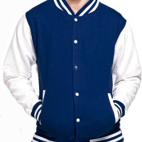 Jual Jaket Baseball / Varsity Kancing Polos Cotton Fleece Dongker - Putih Murah