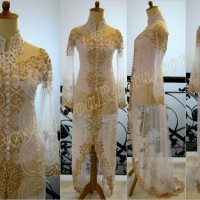 Kebaya Pengantin ekor payet jepang akad nikah resepsi putih muslimah