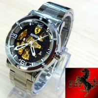 Jual Jam Tangan Ferrari Automatic / Otomatis Combi Silver Plat Black Murah