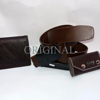 SEPAKET MURAH..!! Dompet kulit asli + ikat pinggang kulit selapi