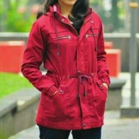 jaket parka wanita merah maroon