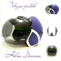 Helm Bogo Retro Kulit Ungu Hitam + Kaca Bogo Ori