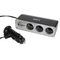 Jual Colokan rokok mobil cabang 3 + USB Charger - Black A113 Murah