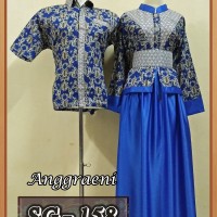 Jual Sarimbit Gamis Batik Pekalongan / Batik Gamis Couple Mahkota Biru Murah
