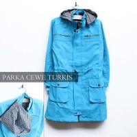Jaket Parka Premium Cewek Baby Canvas Akrilik warna Turkis
