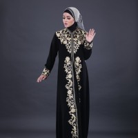 busana muslim wanita gamis hitam elegan branded / gamis syari'i gf