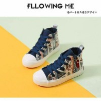 Sepatu walker anak import kets biru motif etnik tali zipper resleting