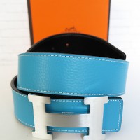 GESPER IKAT PINGGANG KULIT PRIA | SABUK HERMES BIRU MUDA (SILVER)