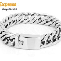 Gelang Pria Cowok Rantai Silver Titanium Stainless Steel 316L Elegan