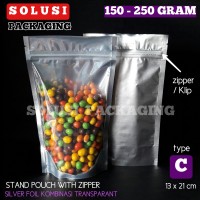 Jual STANDING POUCH ALUMINIUM KOMBINASI DENGAN KLIP C 250 GR Murah