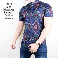 Jual Kemeja Batik Pria Motif tribal Biru Lengan Pendek Murah