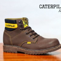 Sepatu Boots Pria CAT Alinskie Skinny Leather Darkbrown Safety