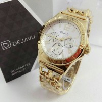 JAM TANGAN WANITA CEWEK DEJAVU RANTAI GOLD EMAS CHRONO ORIGINAL ASLI