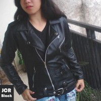 Jual Jaket Semi Kulit Sintetis Ramones Wanita Hitam Murah
