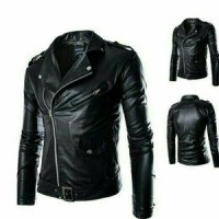 Jual Jaket Semi Kulit/ Sintetis Rock n Roll Pria Hitam Murah
