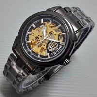 Jual Jam Tangan Pria Rolex Skeleton Logo Samping New Rantai Full Black Murah