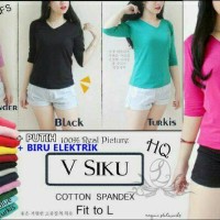 Jual Kaos cewek wanita vneck 3/4 casual spandex polos murah grosir santai Murah