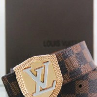 GESPER IKAT PINGGANG KULIT PRIA | SABUK LV SHIELD DAMIER COKLAT