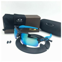 Kacamata Gaya Sunglass Sepeda Pria Cowo Flak Jacket 2 Hitam Biru Lensa