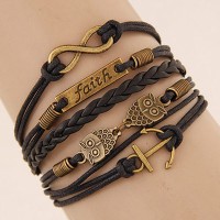 Jual Gelang tangan aksesoris Korea Multicharm Love Owl Anchor Black Murah