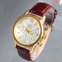 Jam Tangan Pria / Cowok Alba Chrono SK580 Leather Brown Kombi Gold