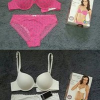 Jual Paket Bra Set Esmara 2 : pink flower print dan white Murah