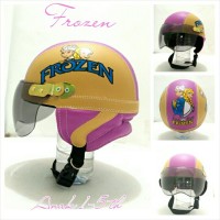 Helm Anak Chip Retro Kulit Klasik Motif Frozen Crem Ungu
