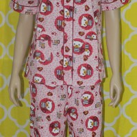 baju tidur wanita love cat lengan pendek/celana panjang pink k.batik