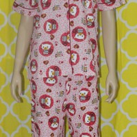 baju tidur wanita love cat lengan pendek/celana panjang pink