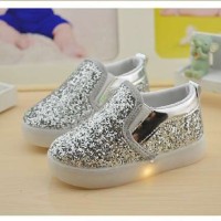 Shoes, Kets, Sepatu LED Anak Perempuan Blink Silver Kid Import