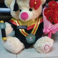 Jual boneka wisuda bear cream 40cm + buket Murah