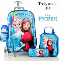 Jual Tas Troli Anak Frozen Kaca Mata+Led 3D 5in1 Set Murah