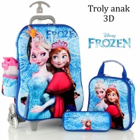 Jual Tas Troli Anak Frozen Kaca Mata-Led 3D 5in1 Set Murah