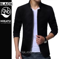 Jual Blazer ZIPPER - Baju Pakaian Semi Jaket Pria Resleting Hitam Korea Murah