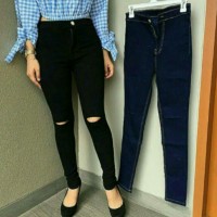 Jual ripped highwaist jeans | ripped hw | celana highwaist jeans wanita Murah