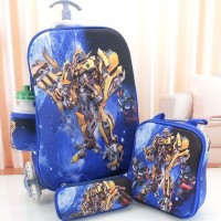 Tas Troli Trolley Anak Sekolah TK SD Transformers 3 Dimensi 4 In 1