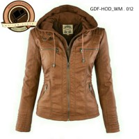 Jual JAKET WANITA KULIT SINTETIS HOODIE Murah