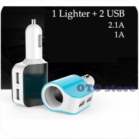 Jual 3IN1 Socket Charger Mobil 2 USB+1 Lighters Premium 3.1A Murah