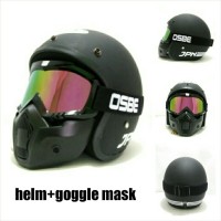 Helm Retro Klasik JPN ARC Hitam Pakai Google Mask Pelangi