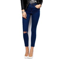 CELANA JEANS WANITA NAVY CUT KNEE (SOBEK LUTUT)