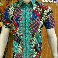kemeja batik pria lengan pendek motif tambal toska