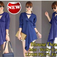 Jual blouse wanita modern murah lengan panjang wolly crepe navy terbaru Murah