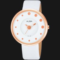 Alba Ladies AH8204X1 White RoseGold Leather Strap / Jam Wanita Ori