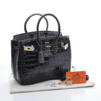 Tas Hermes Birkin 25 Croco Diamond HITAM Semi Premium 2016