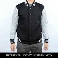 Jual jaket murah baseball varsity polos hitam - abu Murah