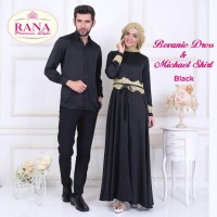 Rana Bevanie Dress Gamis Pesta Brukat Satin Mewah Hitam Polos