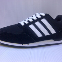Sepatu Casual Adidas Neo Racer Warna Hitam List Putih u/ pria wanita u