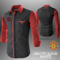 Kemeja Casual Manchester United / Mu Black Red u/ pria wanita casual s