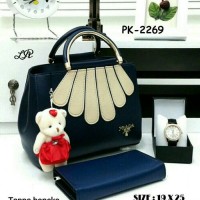 Tas Paket 3 in 1,tas wanita murah,handbag,Jam Tangan,Dompet,biru