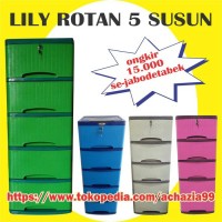 Jual lily lemari plastik murah 5 susun motif rotan Murah